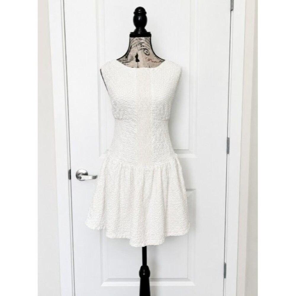Free People Aniston Mini Dress Ivory Open Back Polka Dot Bow Textured Size M - Picture 3 of 7